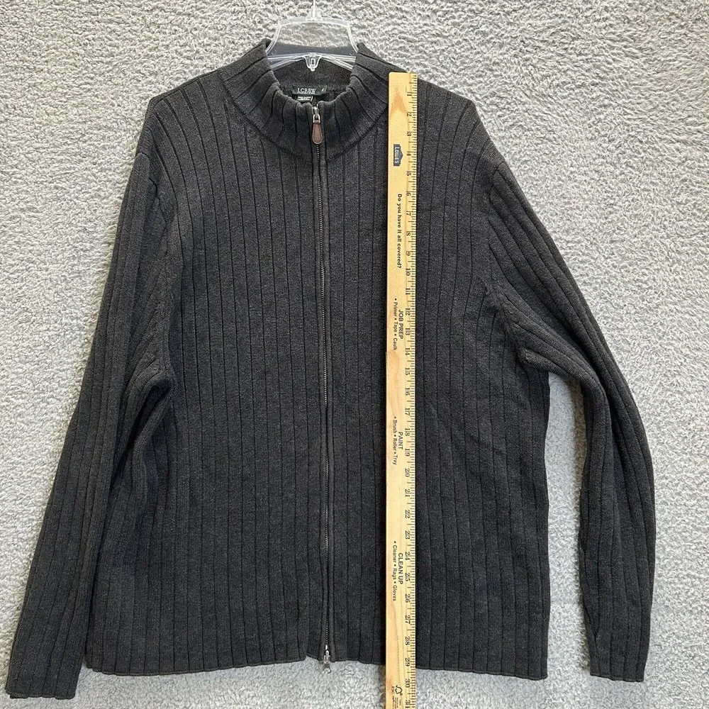 J Crew Sweater Mens XL Gray Full Zip Mock Neck Heavyweight Ribbed Knit‎ Casual